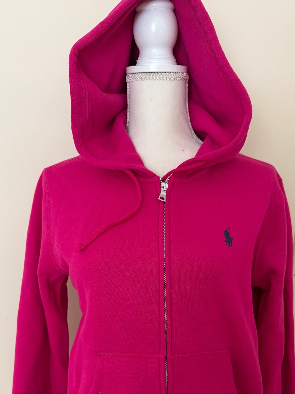 Ralph Lauren Hot Pink Zip-Up Hoodie with Navy Pony Sz S NWT